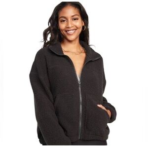 Old Navy - Slouchy Sherpa Zip Jacket For Women - Black - Size Large